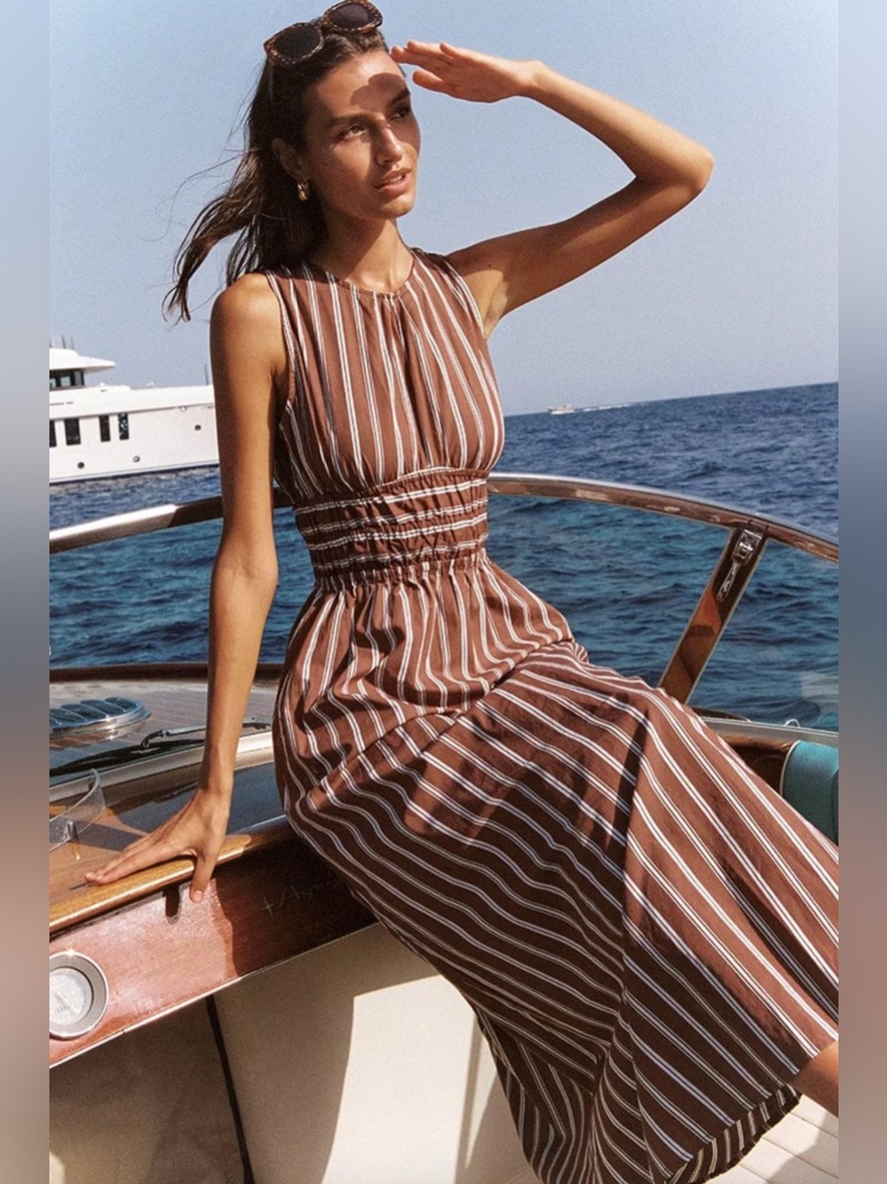 Anthropologie Faithfull The Brand Maya Stripe Cinnamon Keyhole Back Midi Dress - Picture 2 of 14